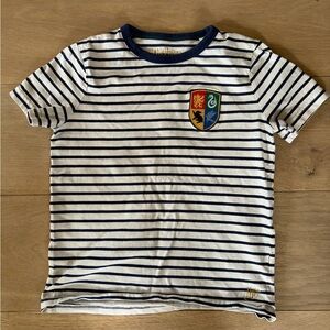 Mini Boden x Harry Potter striped shirt with embroidered hogwarts patch - sz 8-9